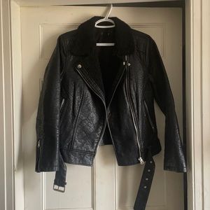 EUC faux leather Sherpa lined biker jacket